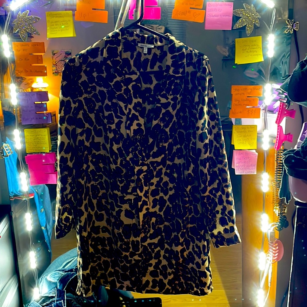 Long sleeve oversized cheetah dress with belt